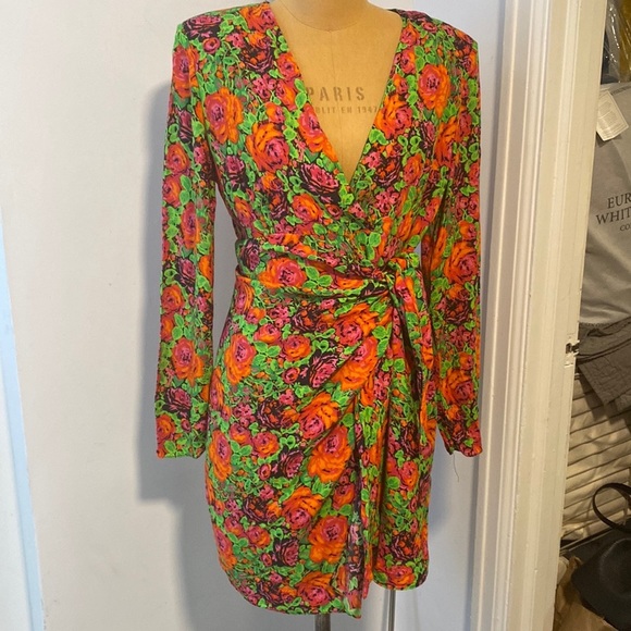 Zara Floral Print Dress with Shoulder Pads Size L - Picture 6 of 6